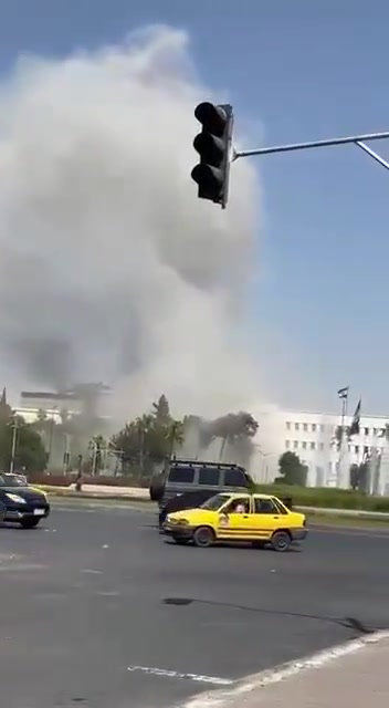 Footage of the Israeli bombing of the Syrian General Staff building in Damascus. A second Israeli raid targets the vicinity of the General Staff building in Damascus.