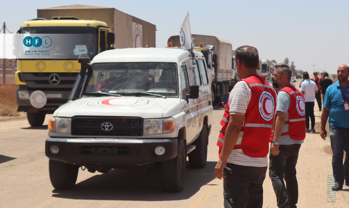 A Red Crescent convoy carrying 66 tons of flour, 4,000 food baskets and other essential supplies like fuel arrived today in Suwayda province. nIt went to the town of Shahba. It's the second humanitarian convoy since the implementation of the ceasefire last week
