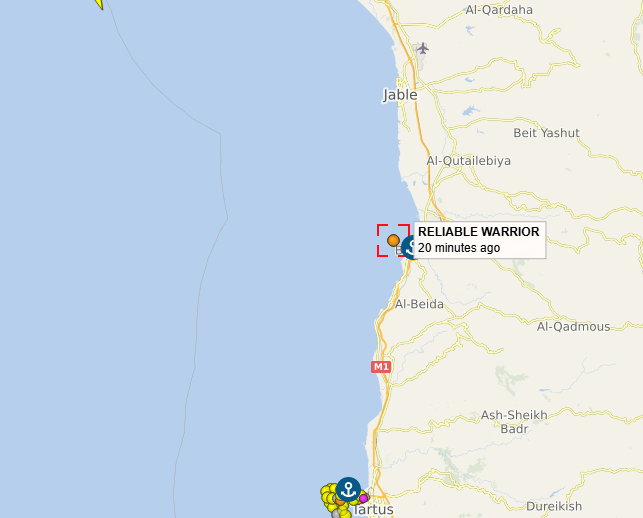 The oil tanker (Reliable Warrior) carrying one million barrels of crude oil, granted by Saudi Arabia, arrived tonight off the Syrian coast