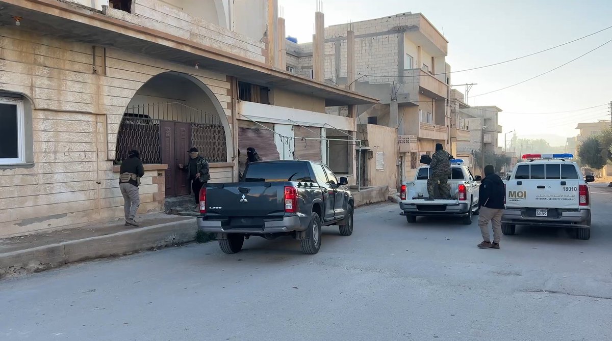 Syria's Ministry of Interior reports on its raids against ISIS today in the aftermath of yesterday's attack, in coordination with the Global Coalition, which led to the arrest of 5 individuals. Our units carried out a qualitative and decisive security operation in the city of Palmyra, following the cowardly terrorist attack carried out yesterday by an ISIS operative, which targeted a meeting of the Internal Security Forces Command in the Syrian desert, with the participation of a delegation from the International Coalition, and resulted in deaths and injuries.