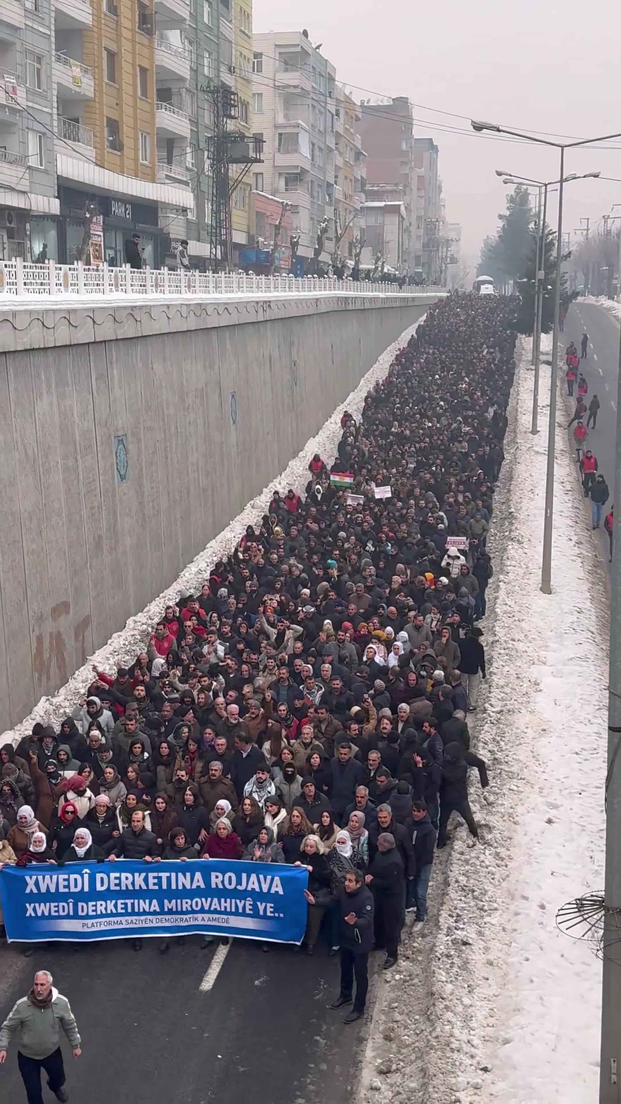 Kurdish solidarity protests in the city of Diyarbakir with the Kurds in Syria. The current conflict could threaten the peace process between the Turkish state and PKK, if the conflict widens more