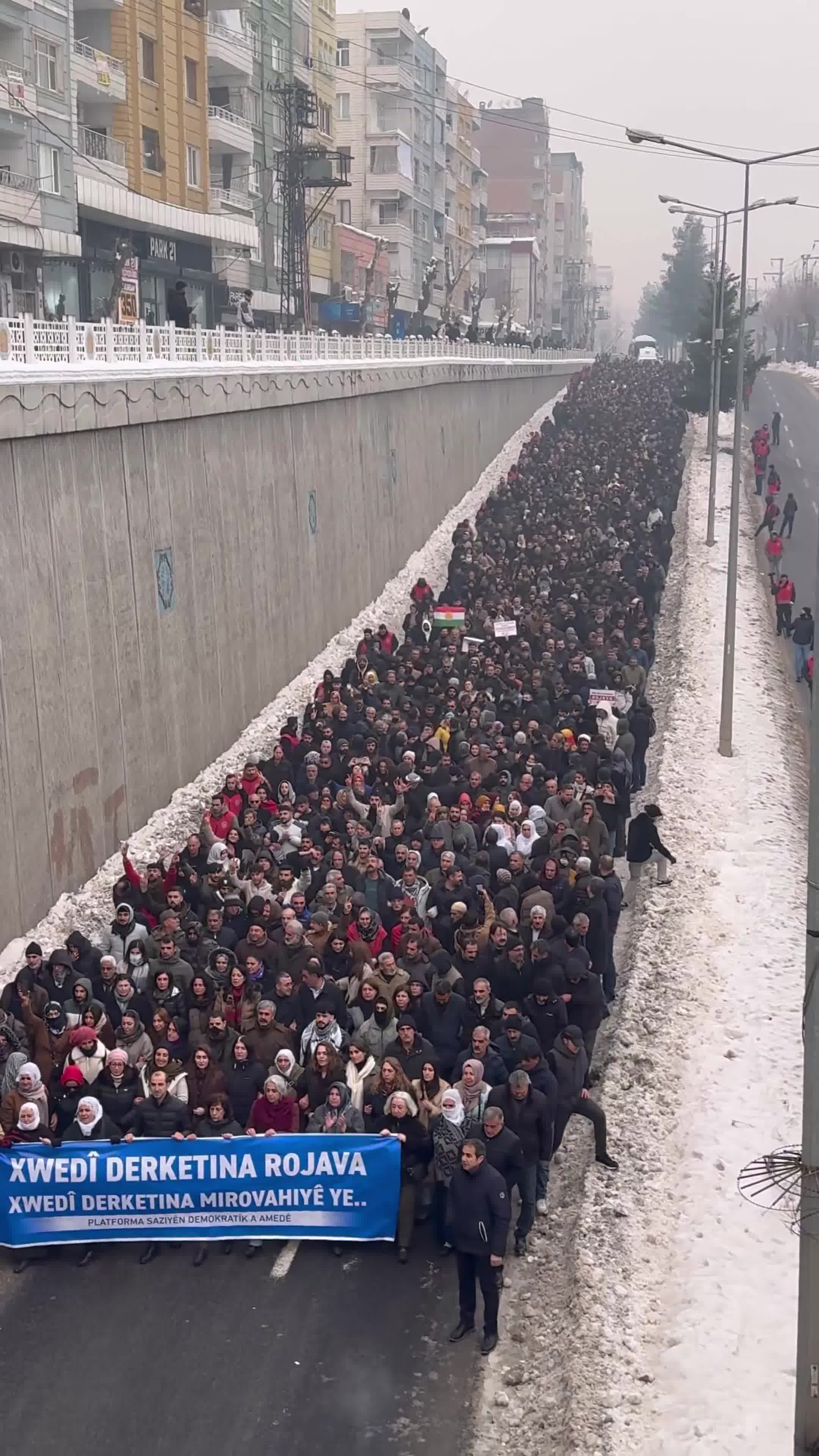 Kurdish solidarity protests in the city of Diyarbakir with the Kurds in Syria. The current conflict could threaten the peace process between the Turkish state and PKK, if the conflict widens more