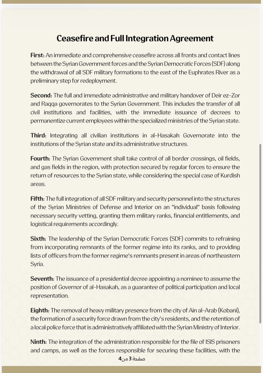 Terms of the ceasefire agreement with the SDF