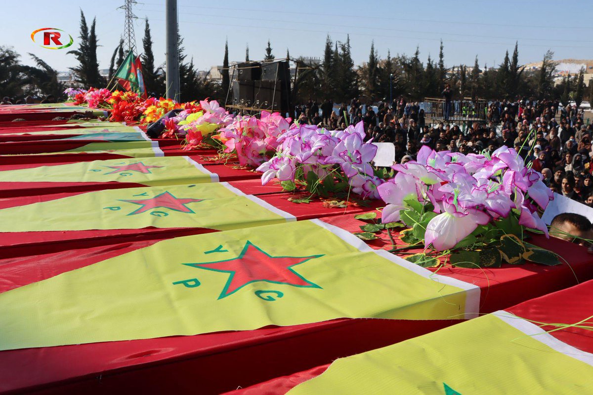 16 YPG fighters, recently killed in clashes against Government & tribal forces in Raqqa province, were buried today in Kobane/Ain Arab