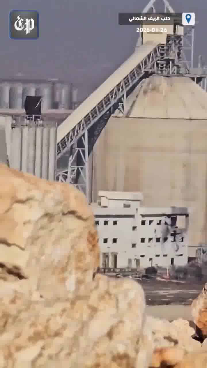 Aleppo Northern Countryside:  armed clashes between the Syrian Army and the SDF forces in the vicinity of the cement factory belonging to the French company Lafarge in the village of Jalabiya in the countryside of Ain al-Arab (Kobani) this morning, before the army took full control of it