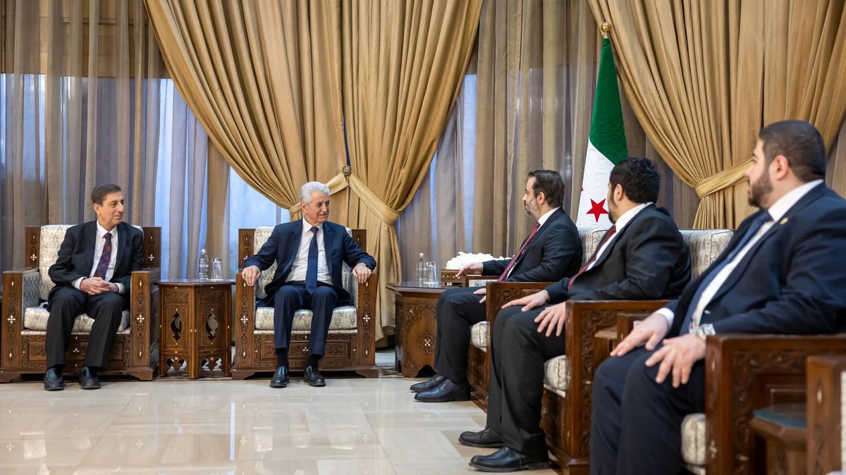Syrian Foreign Minister Asaad al-Shaibani receives a delegation from the Kurdish National Council in Damascus, as political contacts continue amid ongoing talks on Syria’s future