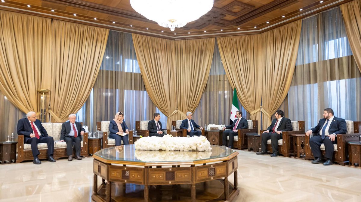 Syrian Foreign Minister Asaad al-Shaibani receives a delegation from the Kurdish National Council in Damascus, as political contacts continue amid ongoing talks on Syria’s future