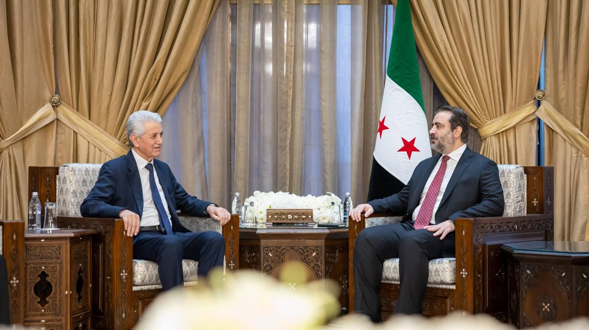 Syrian Foreign Minister Asaad al-Shaibani receives a delegation from the Kurdish National Council in Damascus, as political contacts continue amid ongoing talks on Syria’s future