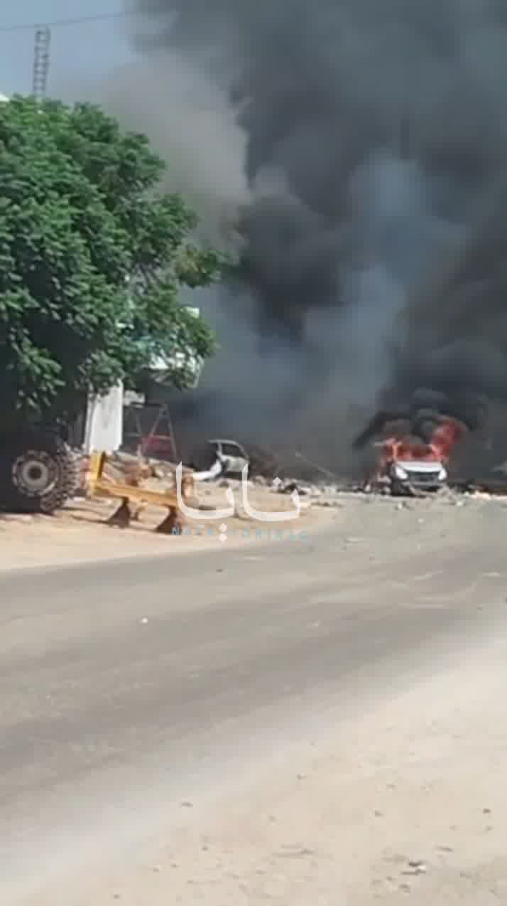 Scenes from an unknown attack targeting several vehicles in Idlib carrying a cache of ammunition.