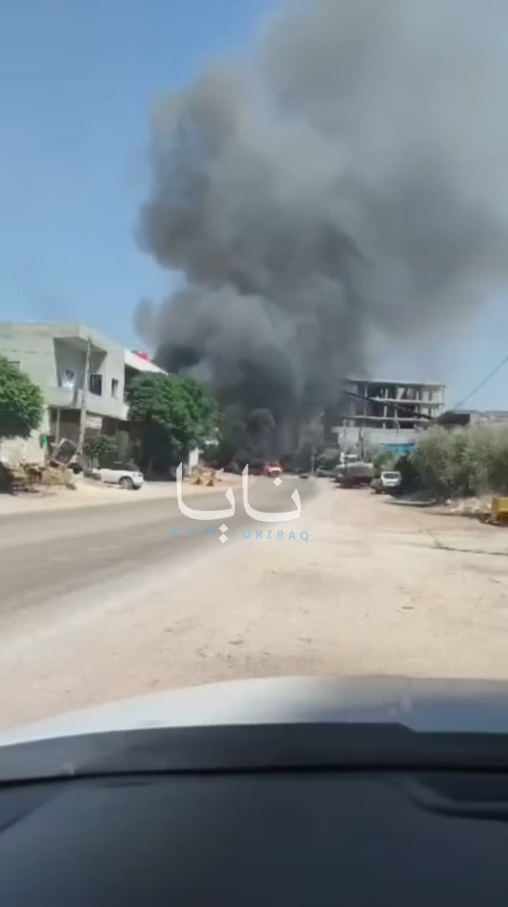 Scenes from an unknown attack targeting several vehicles in Idlib carrying a cache of ammunition.