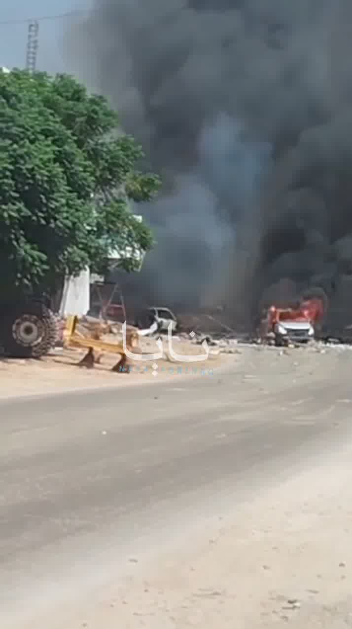Scenes from an unknown attack targeting several vehicles in Idlib carrying a cache of ammunition.