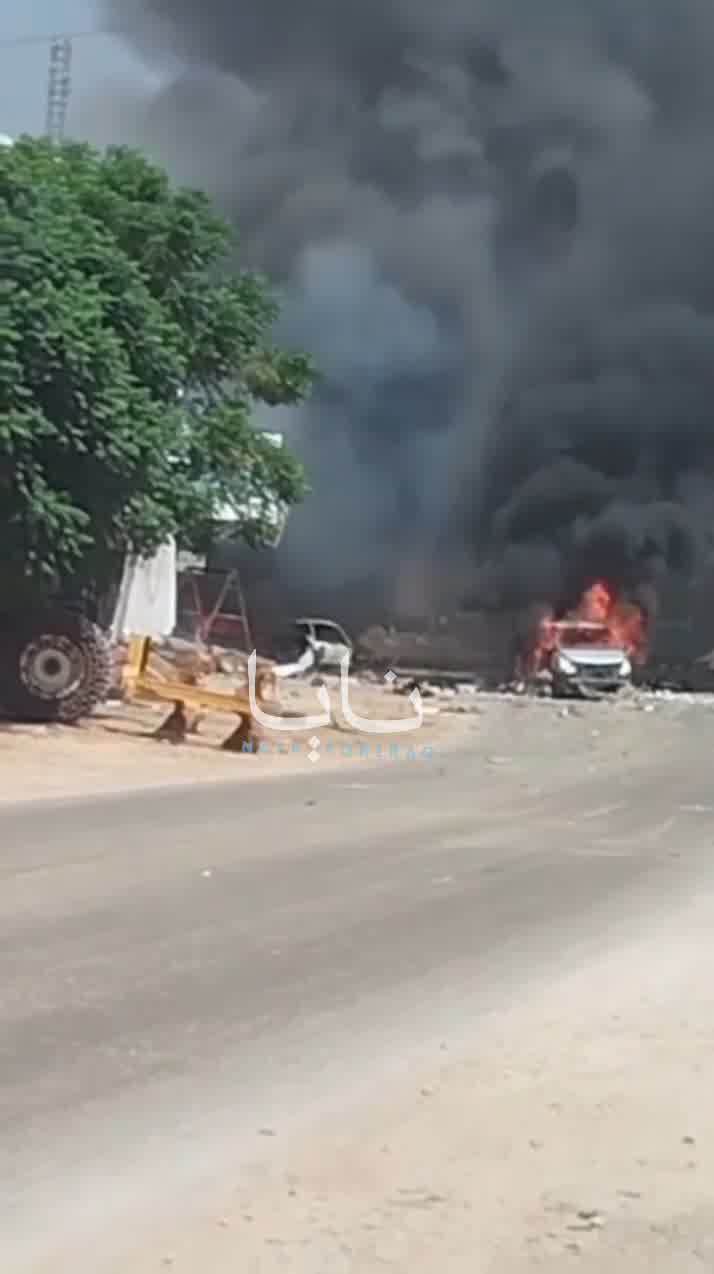 Scenes from an unknown attack targeting several vehicles in Idlib carrying a cache of ammunition.