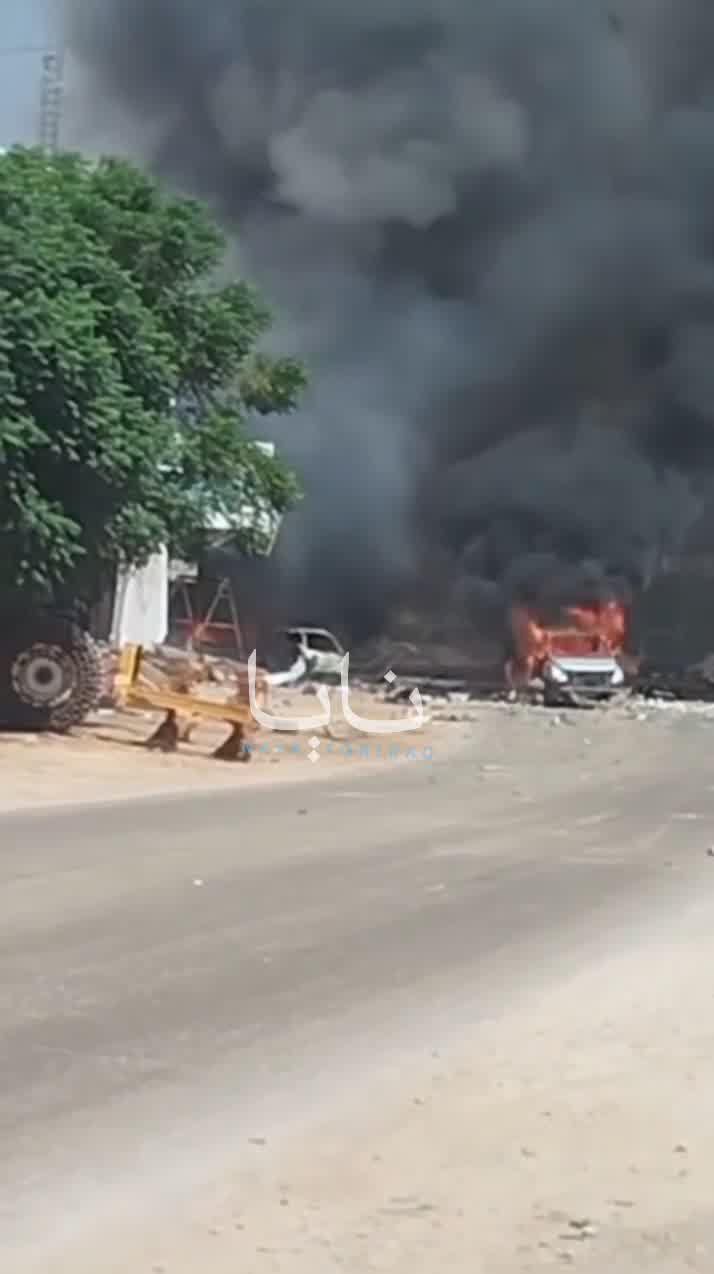 Scenes from an unknown attack targeting several vehicles in Idlib carrying a cache of ammunition.
