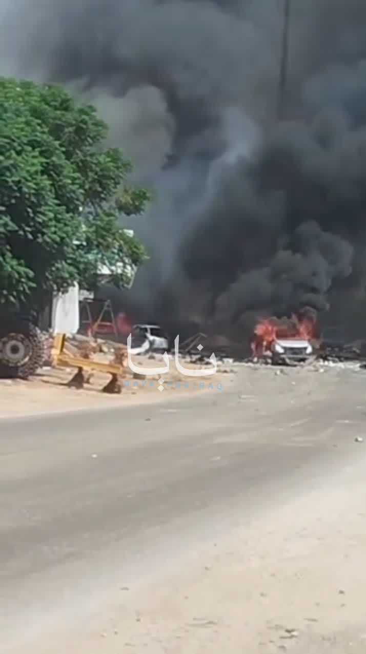 Scenes from an unknown attack targeting several vehicles in Idlib carrying a cache of ammunition.