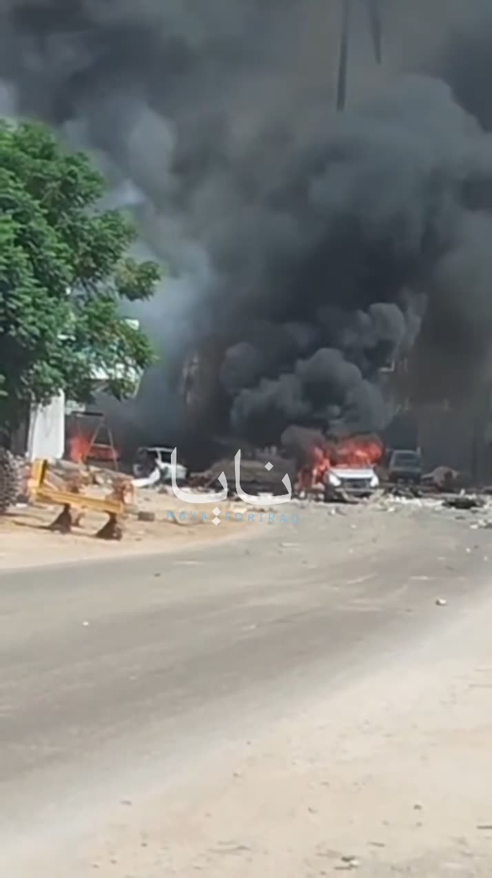 Scenes from an unknown attack targeting several vehicles in Idlib carrying a cache of ammunition.